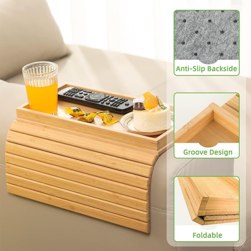 Bamboo Couch Cup Holder Tray