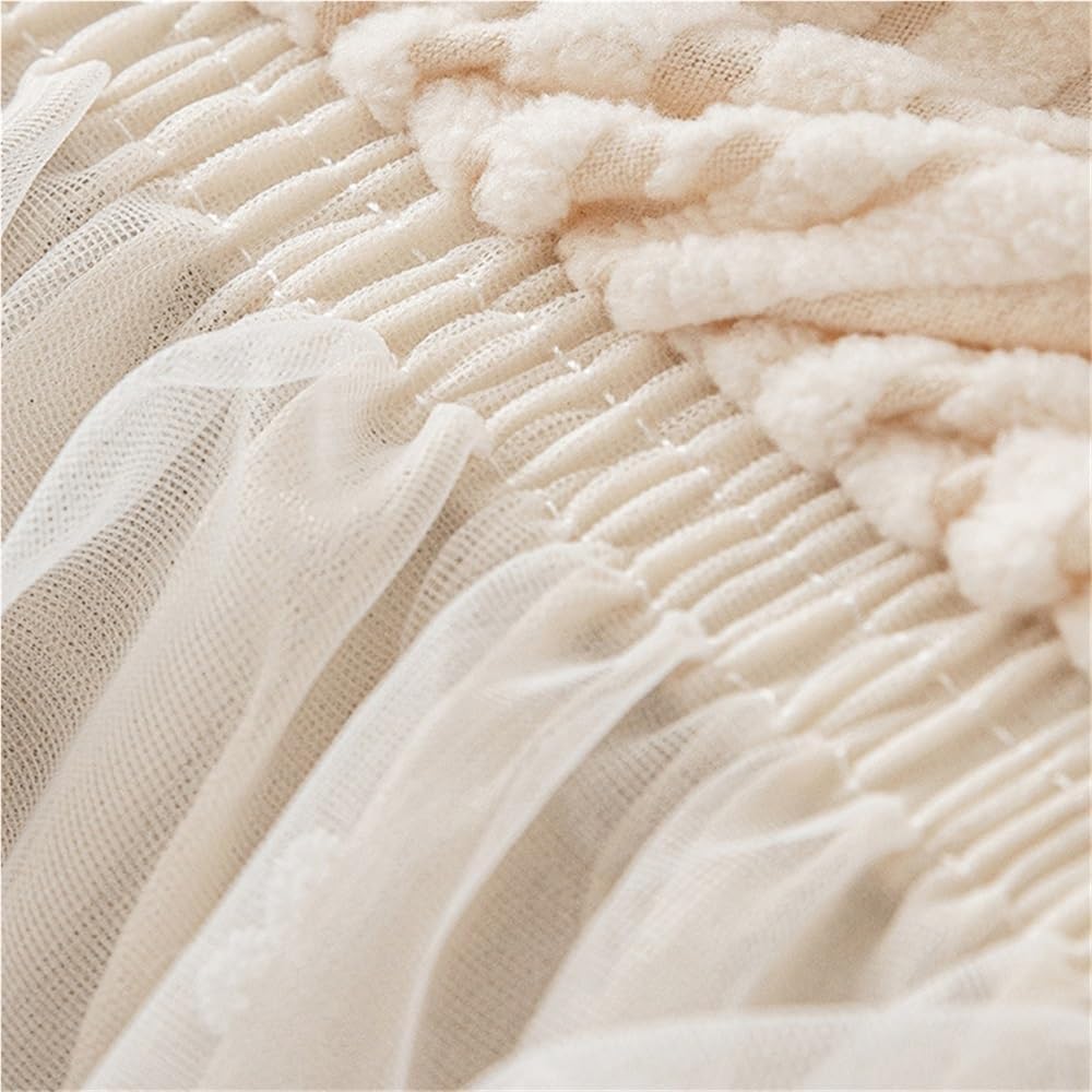 Stretch Sofa Chair Cover with Ruffled Lace Trim