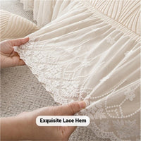 Stretch Sofa Chair Cover with Ruffled Lace Trim