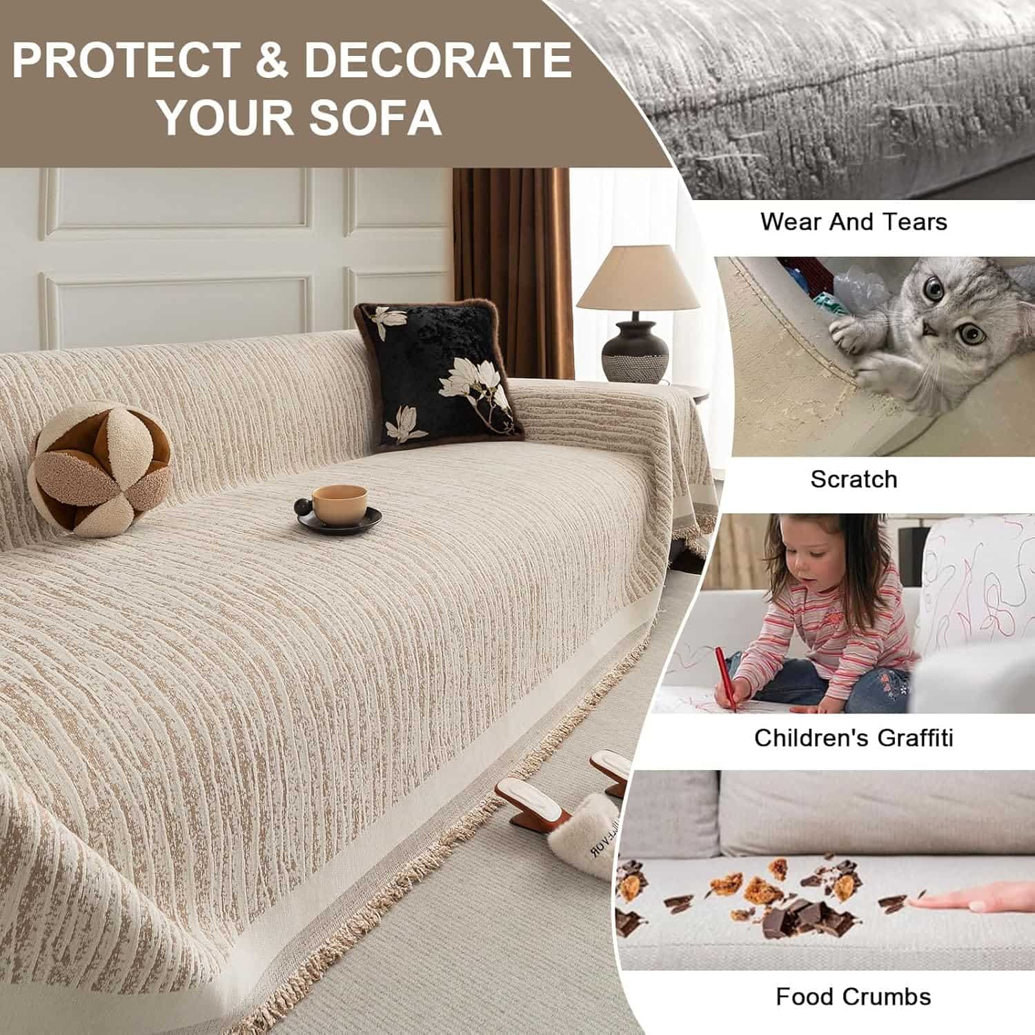 Chenille Non-Slip Sided Slipcover for Corner Sofa