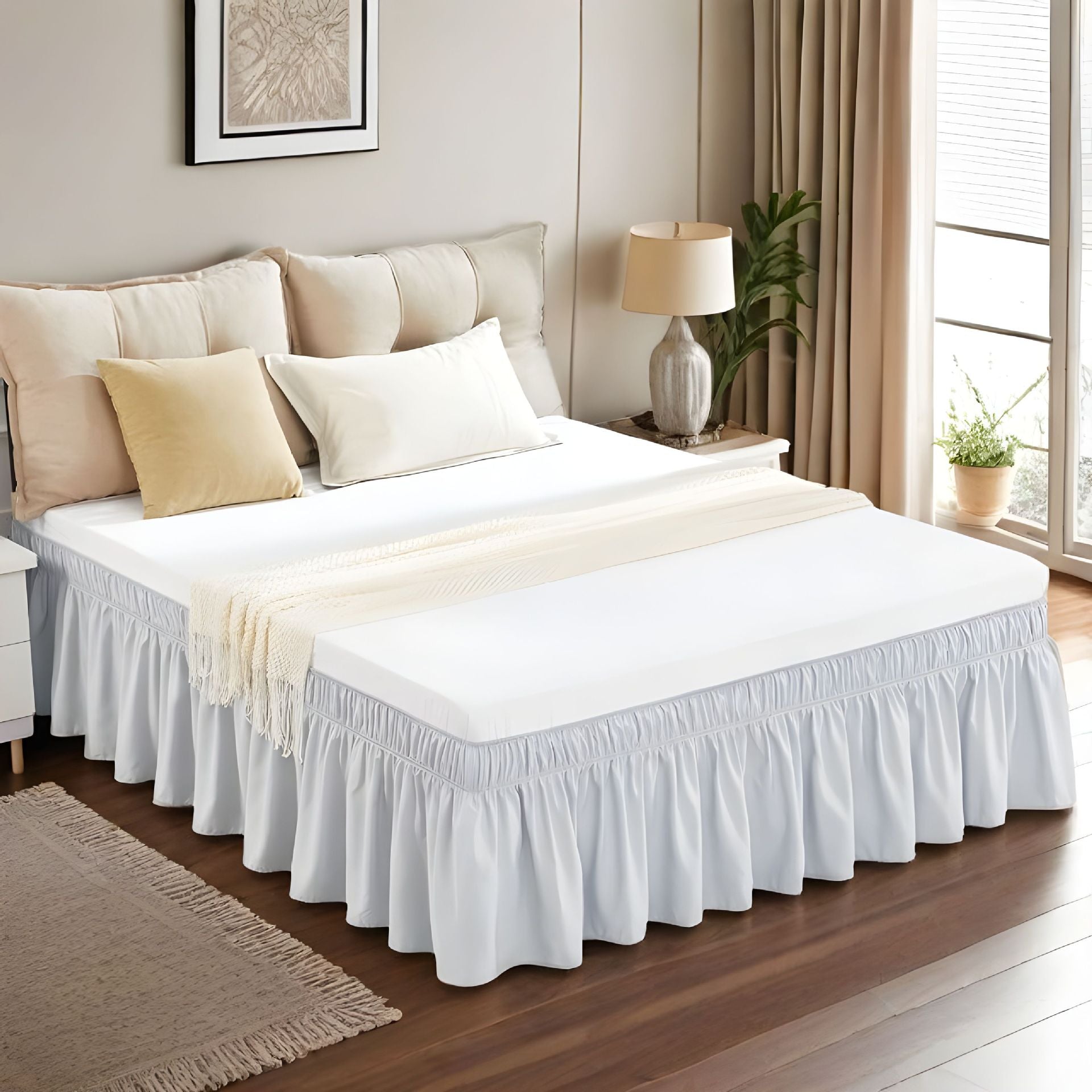 Easy-Going Ruffled Bed Skirt – Soft Washable Bed Decor with Adjustable Elastic Belt