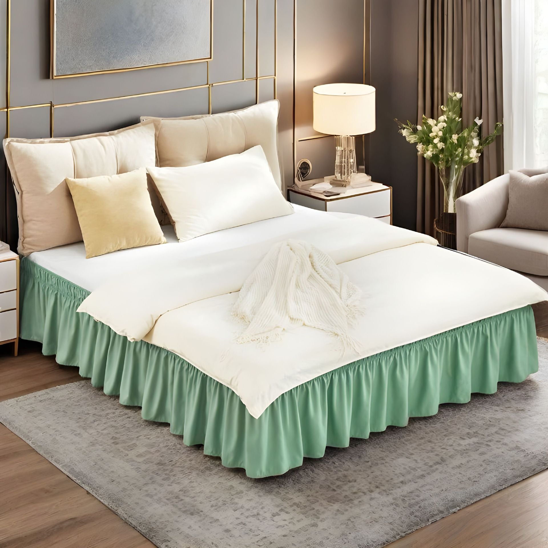 Easy-Going Ruffled Bed Skirt – Soft Washable Bed Decor with Adjustable Elastic Belt
