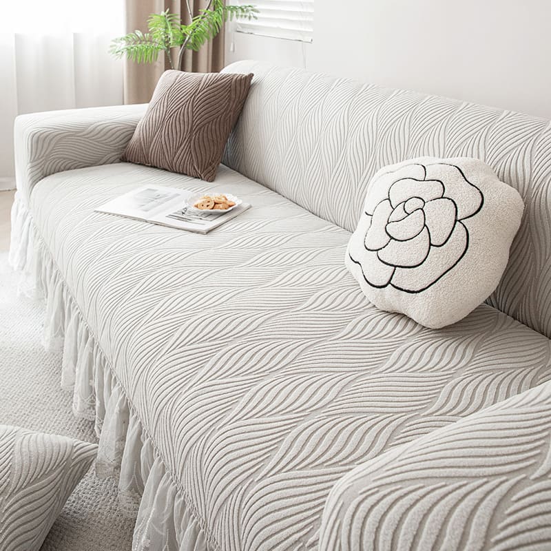 Stretch Sofa Chair Cover with Ruffled Lace Trim