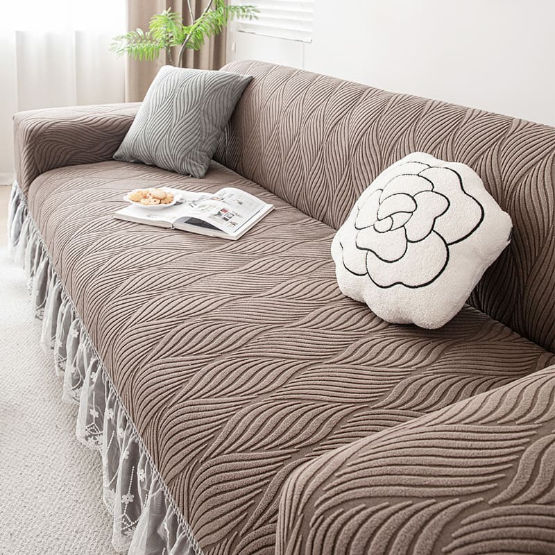 Stretch Sofa Chair Cover with Ruffled Lace Trim
