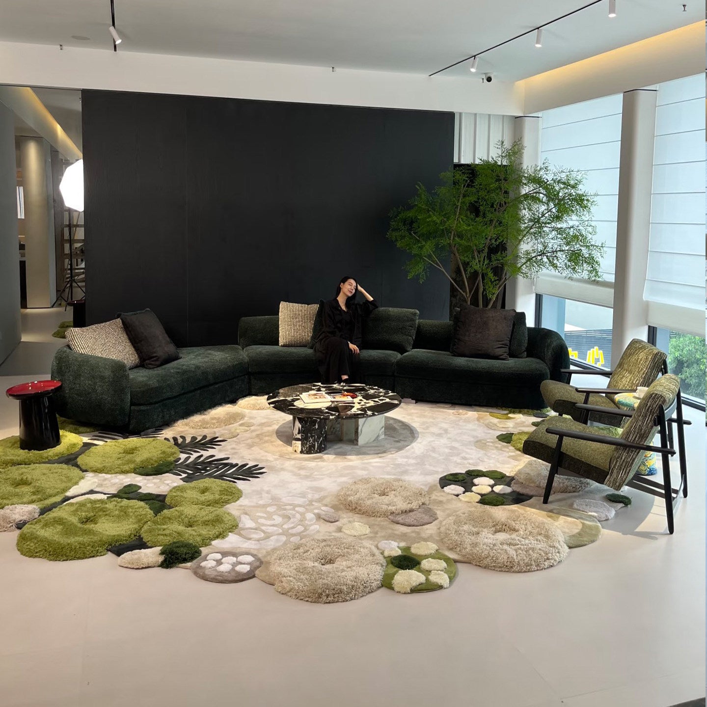Forest Moss Hand-Tufted Green Abstract Area Rug | Sculptural Texture