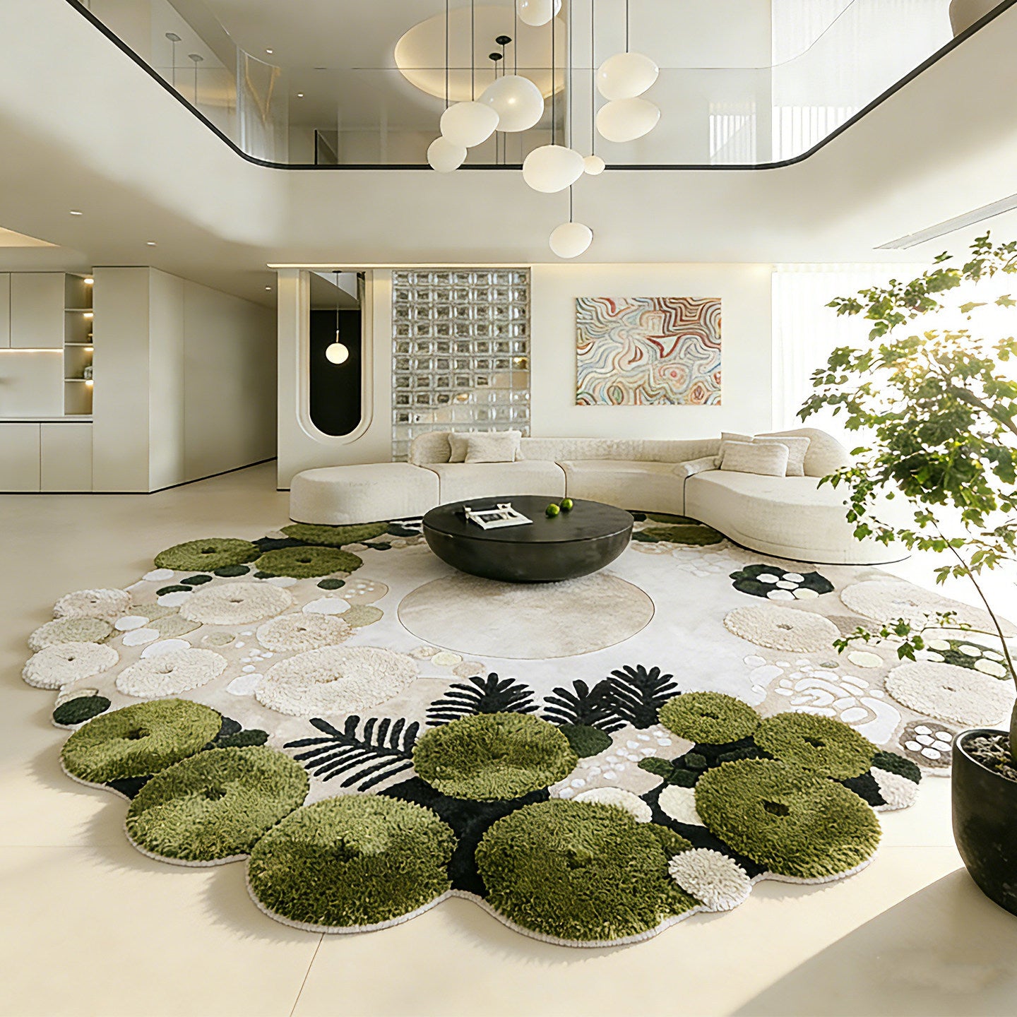Forest Moss Hand-Tufted Green Abstract Area Rug | Sculptural Texture