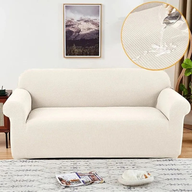 Sofa cover made of waterproof elastane material.