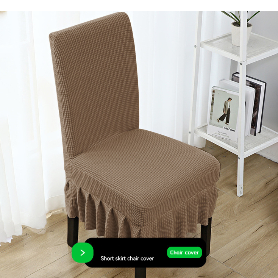 The chair cover has a skirt, is thick, stain-resistant, and elastic.