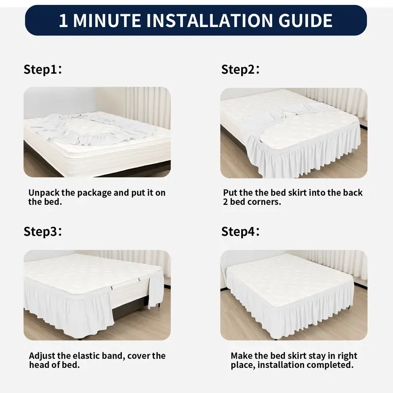 Easy-Going Ruffled Bed Skirt – Soft Washable Bed Decor with Adjustable Elastic Belt