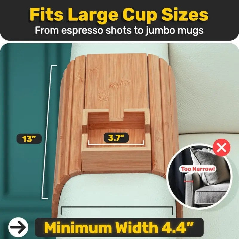Bamboo Couch Cup Holder Tray